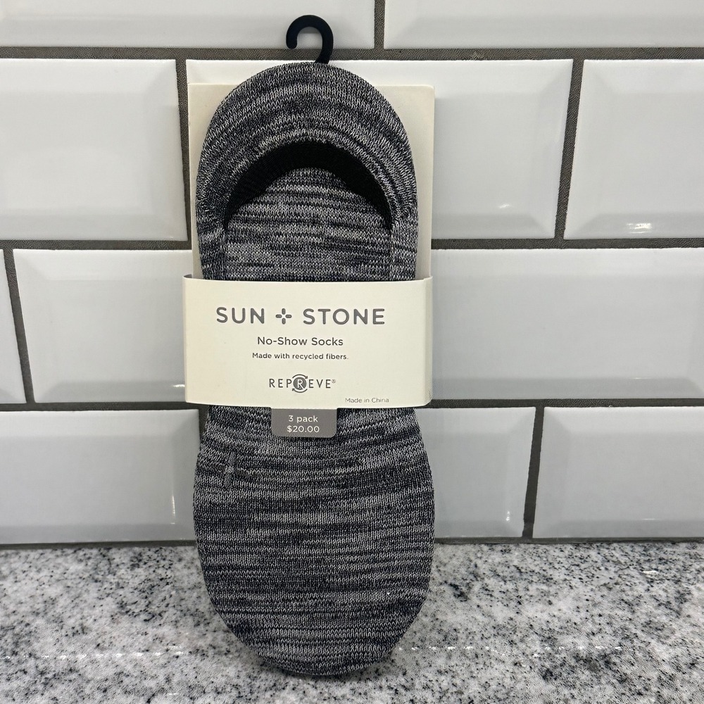 Sun + Stone Mens 10-13 No-Show Socks Grey 3-Pack Repreve Recycled Marled Casual